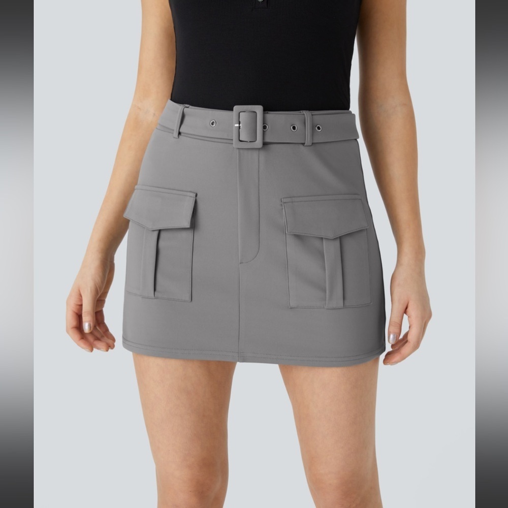 High Waisted Belted Flap Pocket Mini Casual Cargo Skort​​